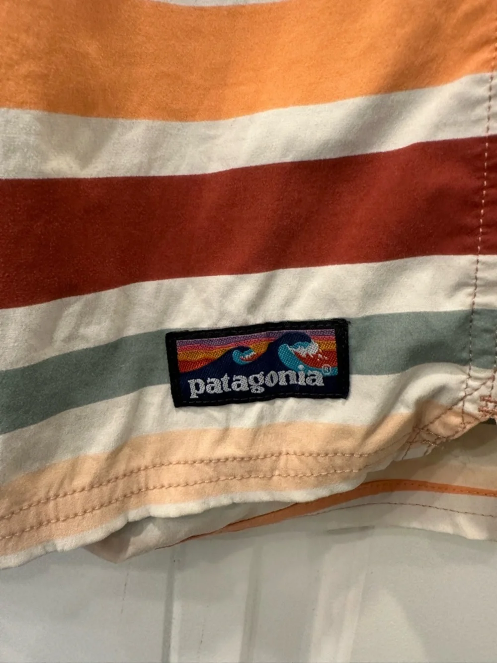 Patagonia Men’s Striped Wavefarer Volly Shorts 34 Retro Surf Gorpcore